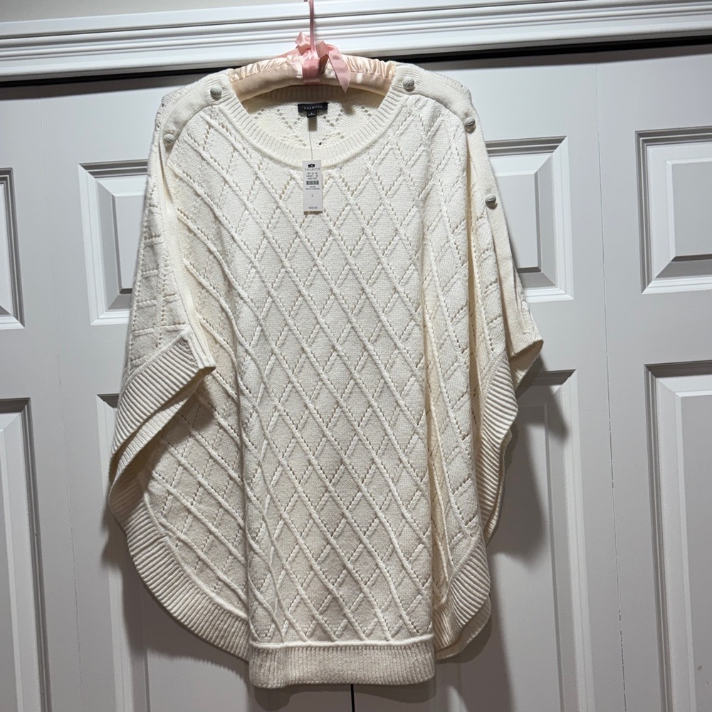 Talbots Cream Diamond Knit  poncho Sweater